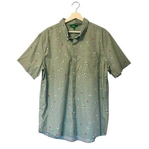 Dip Light Blue Green Surfboard Novelty Print Shirt Men’s Large Button Down